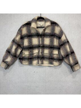 Saltwater Luxe Jacket Womens Small Multicolor Plaid Fuzzy Button Cropped Short
